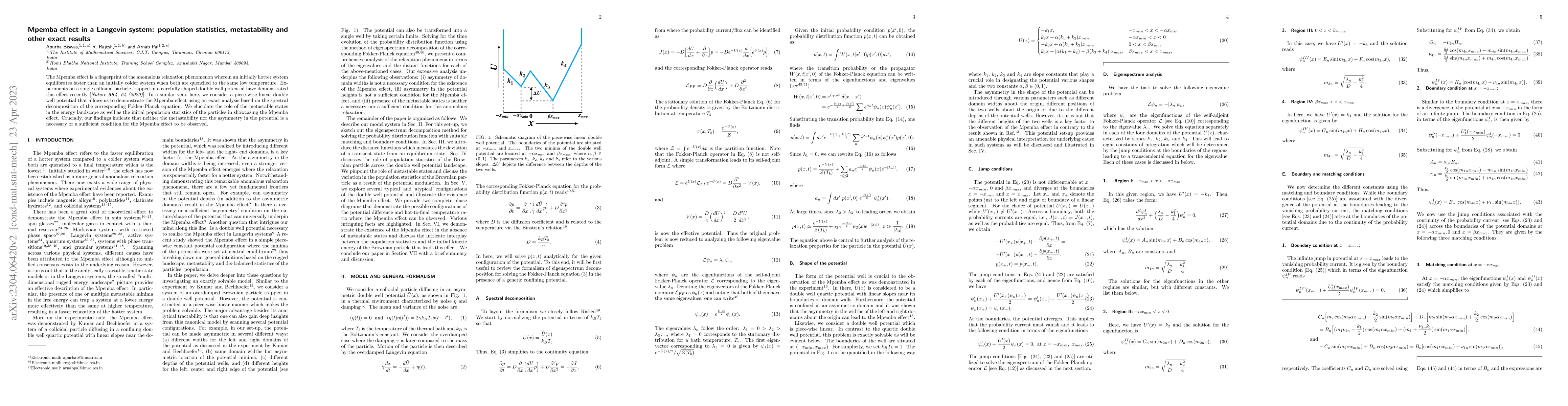 Thumbnail for Mpemba effect in a Langevin system: population statistics, metastability
  and other exact results