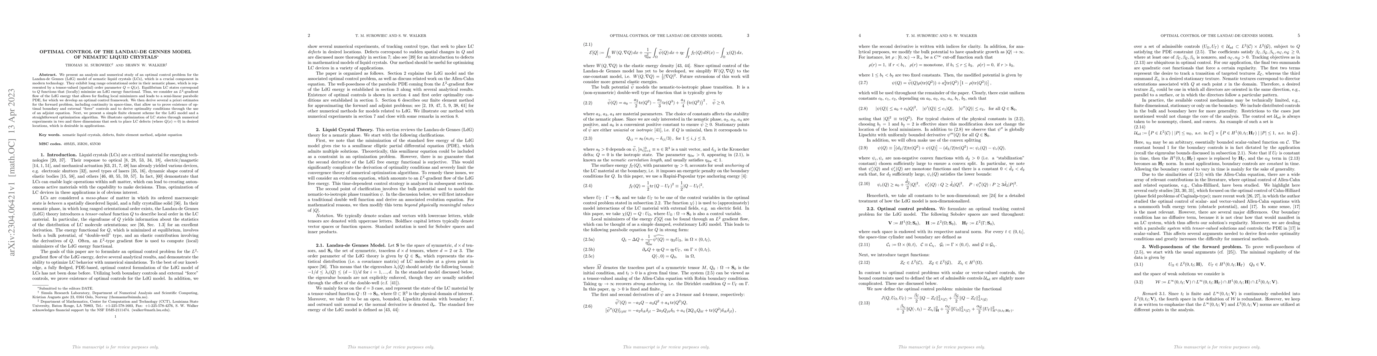Thumbnail for Optimal Control of the Landau-de Gennes Model of Nematic Liquid Crystals