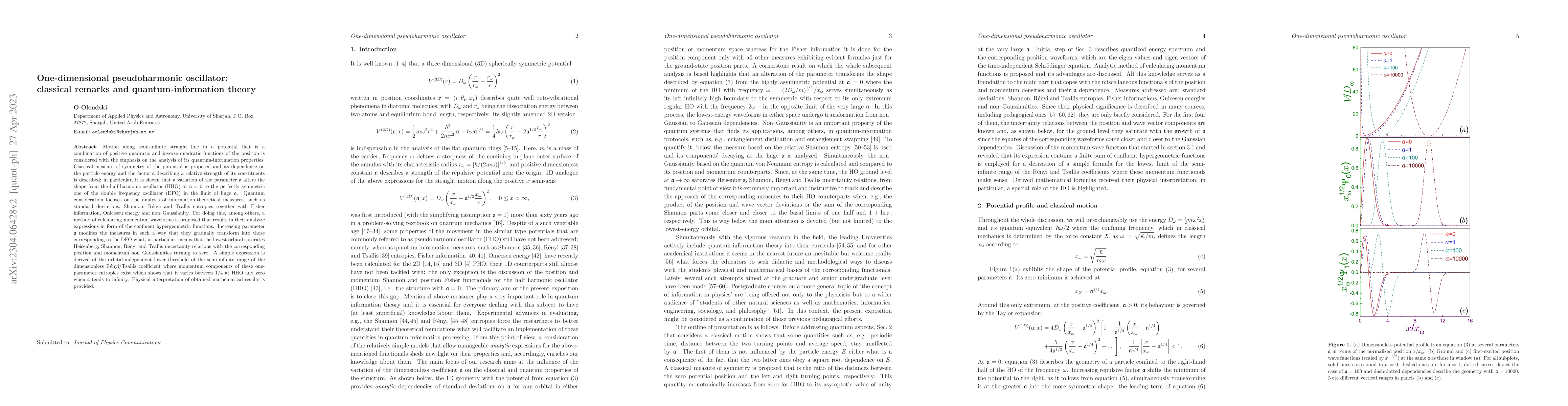 Thumbnail for One-dimensional pseudoharmonic oscillator: classical remarks and
  quantum-information theory