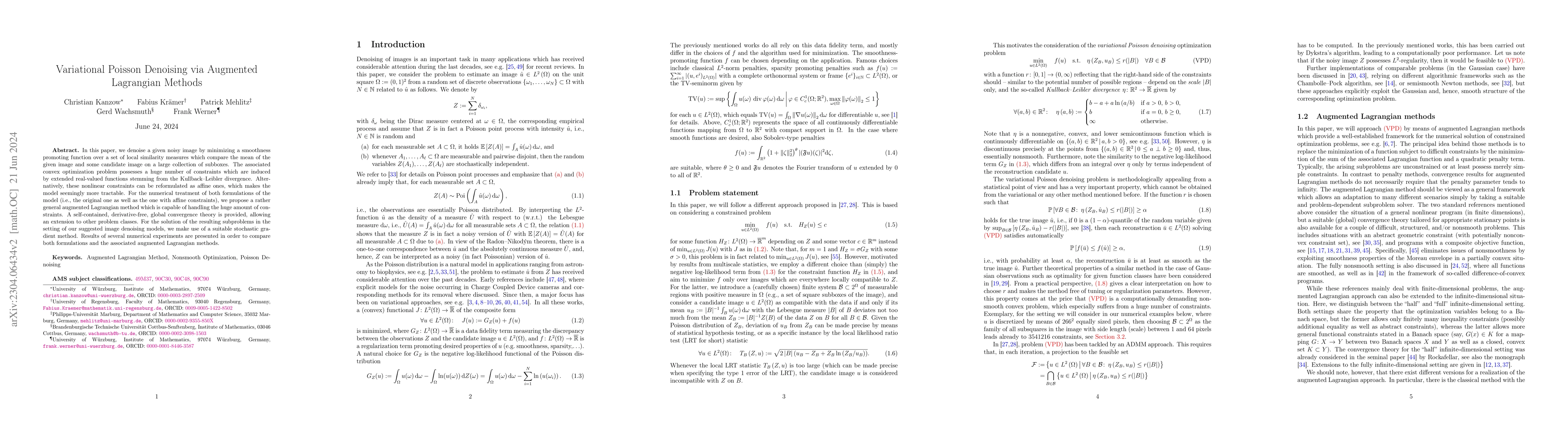 Thumbnail for Variational Poisson Denoising via Augmented Lagrangian Methods