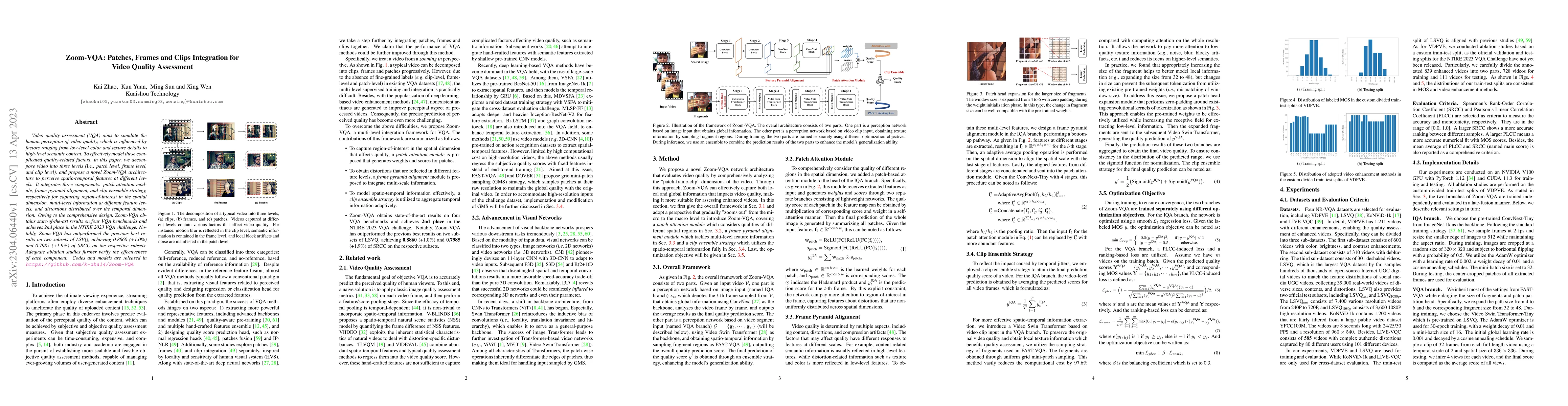 Thumbnail for Zoom-VQA: Patches, Frames and Clips Integration for Video Quality
  Assessment
