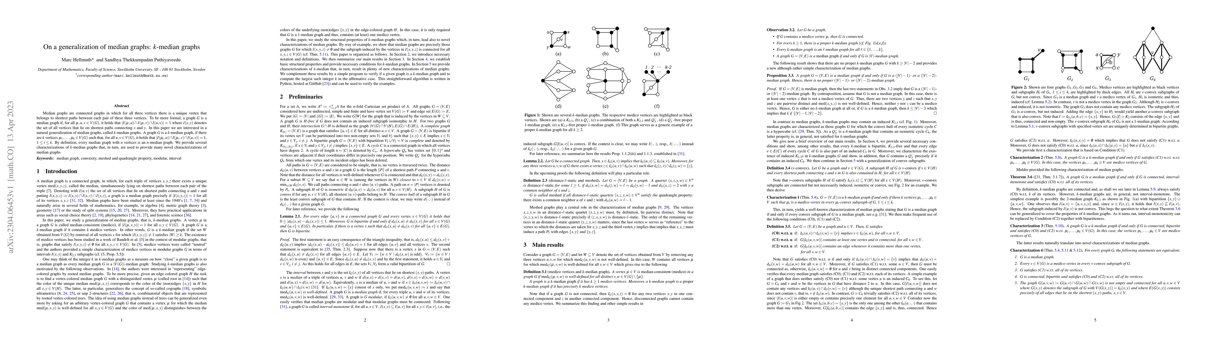 Thumbnail for On a generalization of median graphs: $k$-median graphs