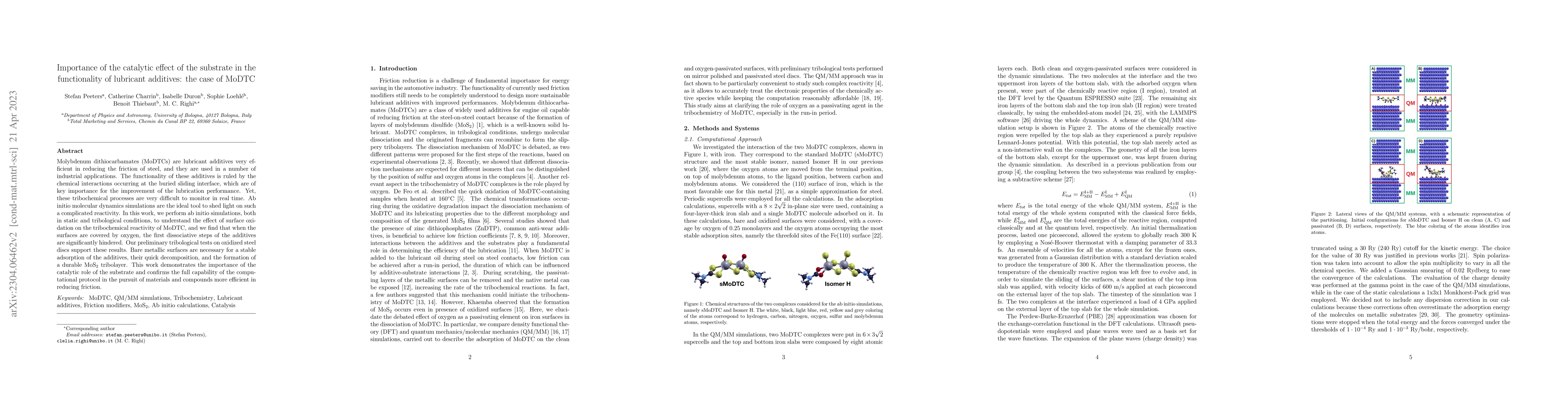 Thumbnail for Importance of the catalytic effect of the substrate in the functionality
  of lubricant additives: the case of MoDTC