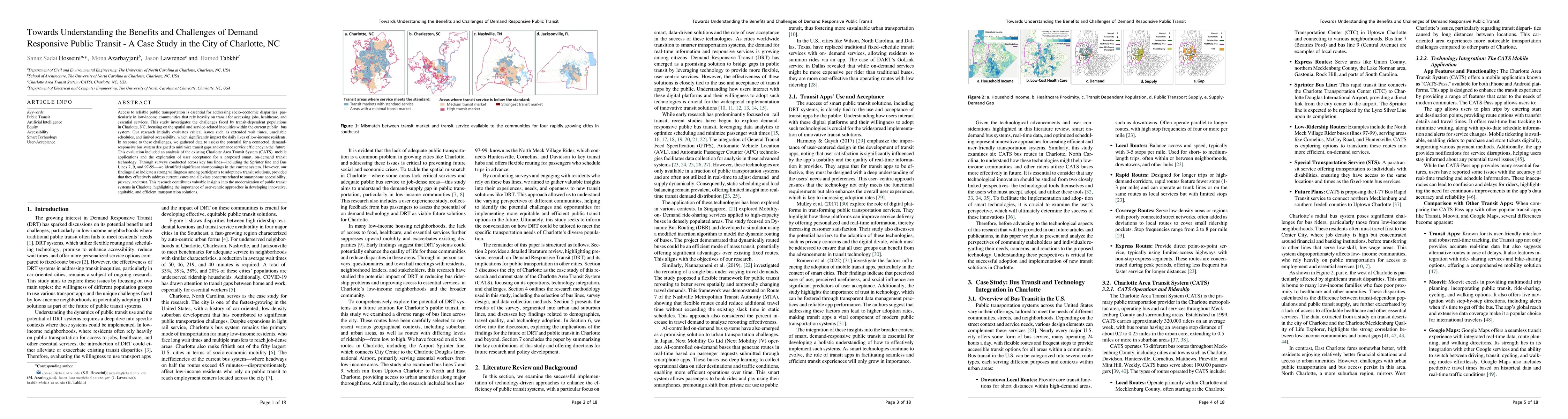 Thumbnail for Towards Understanding the Benefits and Challenges of Demand Responsive
  Public Transit- A Case Study in the City of Charlotte, NC