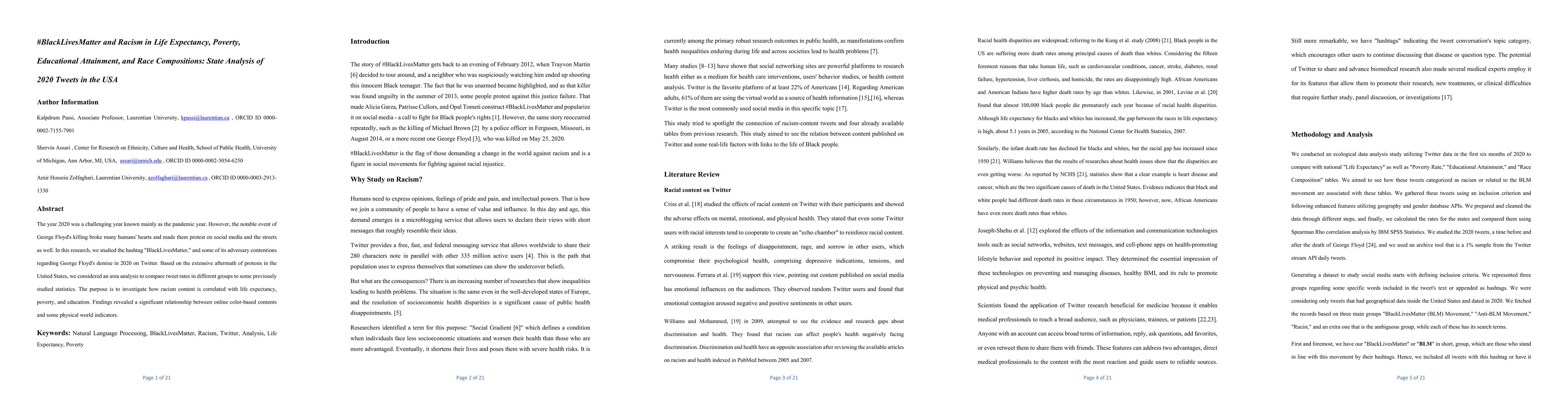 Thumbnail for #BlackLivesMatter and Racism in Life Expectancy, Poverty, Educational
  Attainment, and Race Compositions: State Analysis of 2020 Tweets in the USA