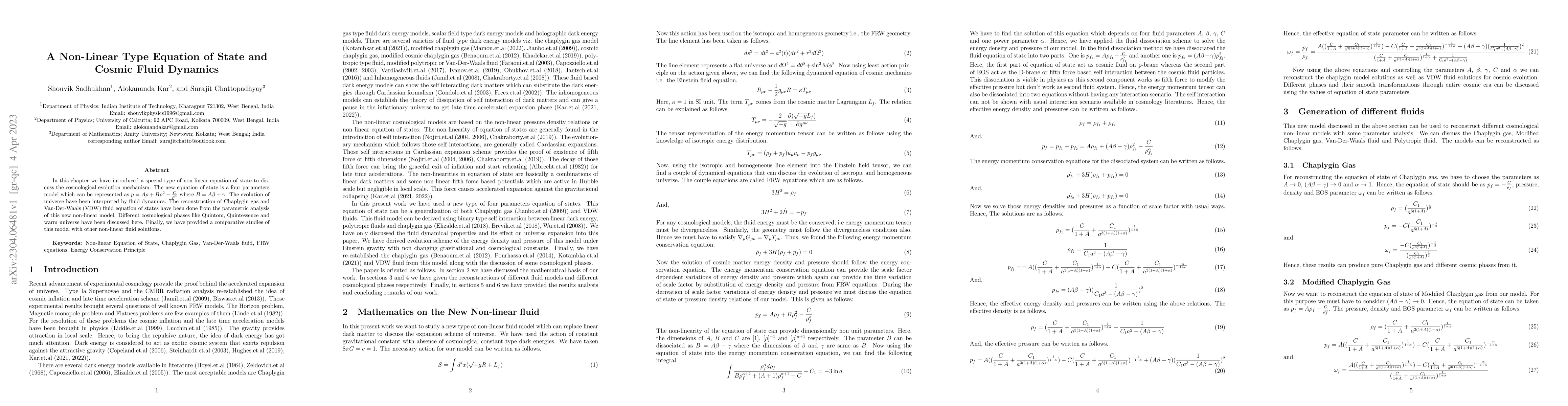 Thumbnail for A Non-Linear Type Equation of State and Cosmic Fluid Dynamics