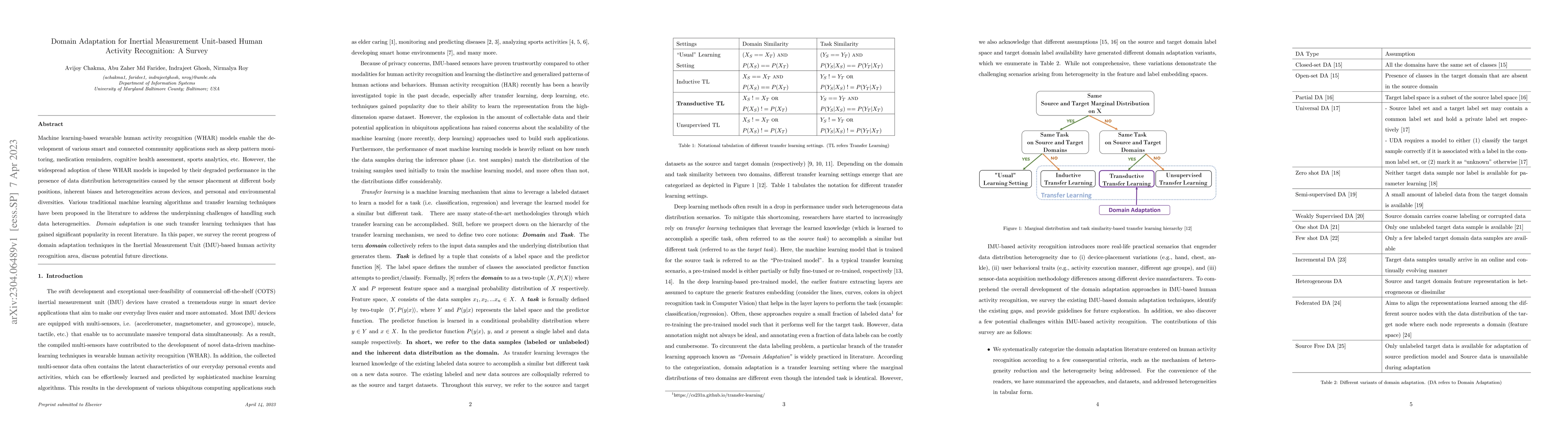 Thumbnail for Domain Adaptation for Inertial Measurement Unit-based Human Activity
  Recognition: A Survey