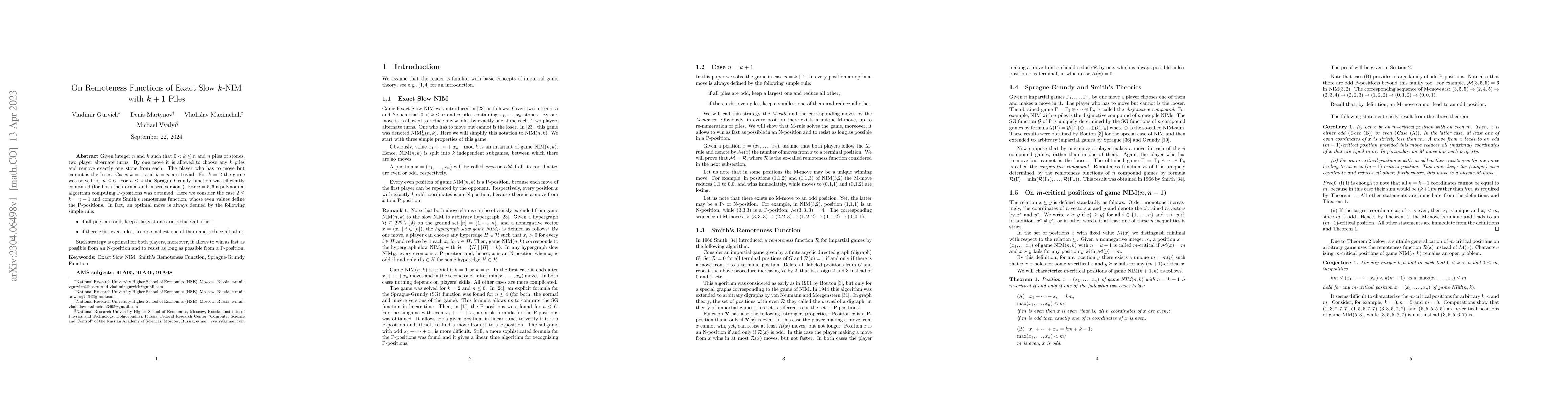 Thumbnail for On Remoteness Functions of Exact Slow $k$-NIM with $k+1$ Piles