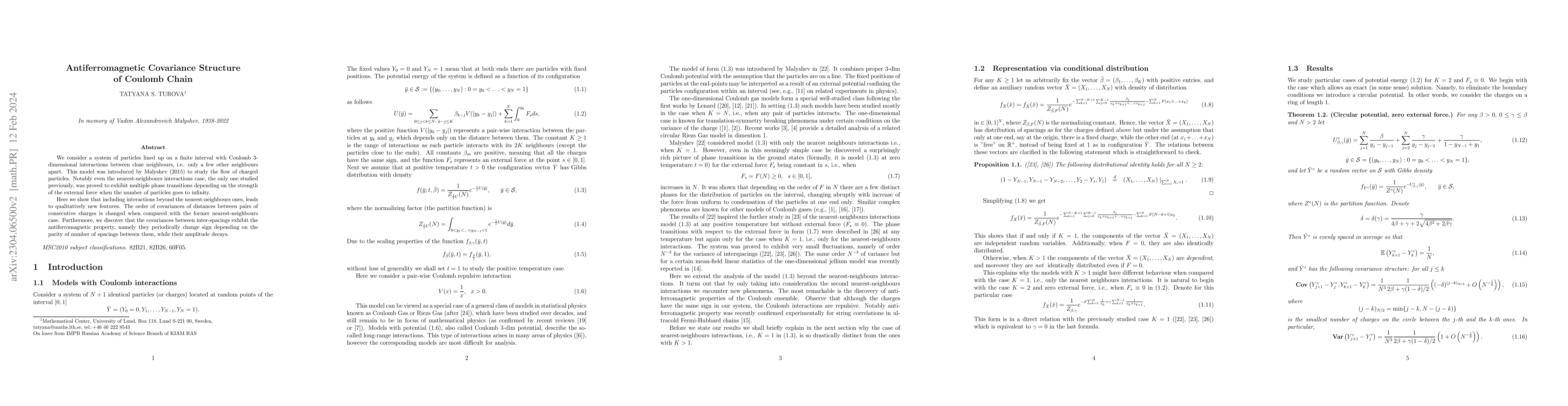 Thumbnail for Antiferromagnetic Covariance Structure of Coulomb Chain