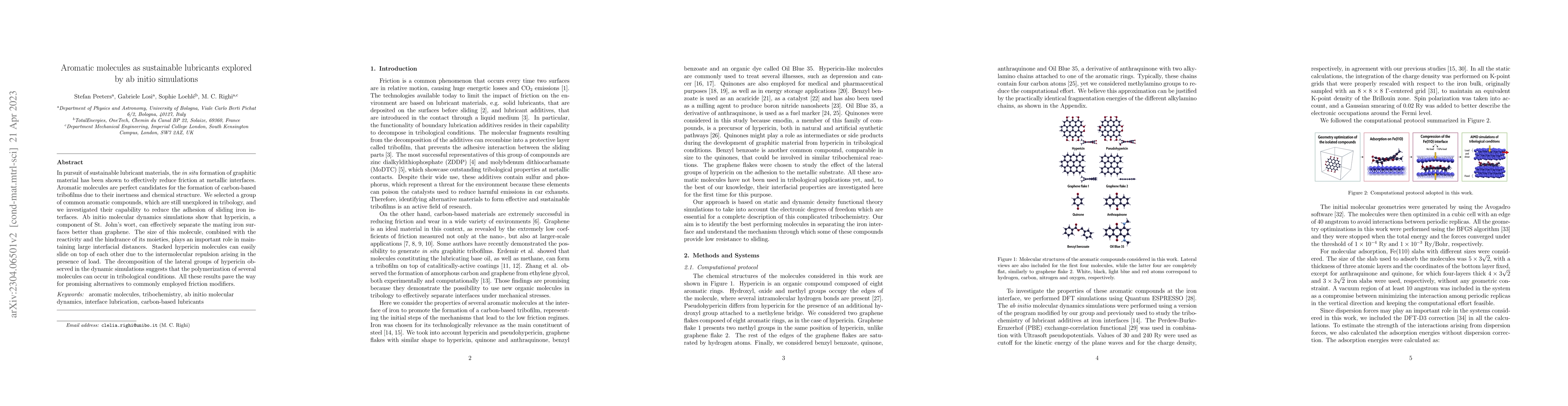 Thumbnail for Aromatic molecules as sustainable lubricants explored by ab initio
  simulations