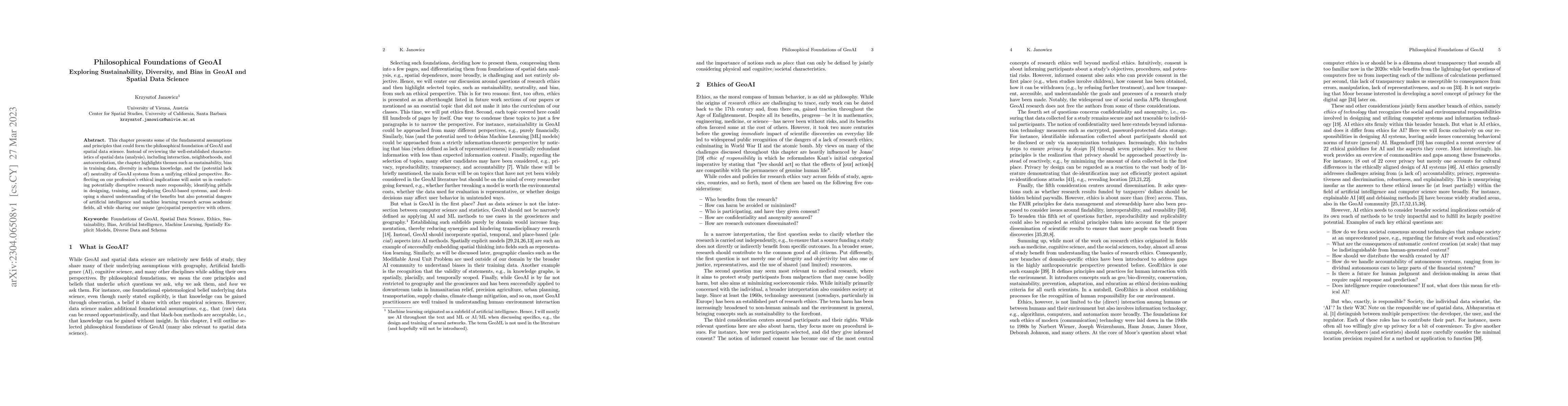 Thumbnail for Philosophical Foundations of GeoAI: Exploring Sustainability, Diversity,
  and Bias in GeoAI and Spatial Data Science