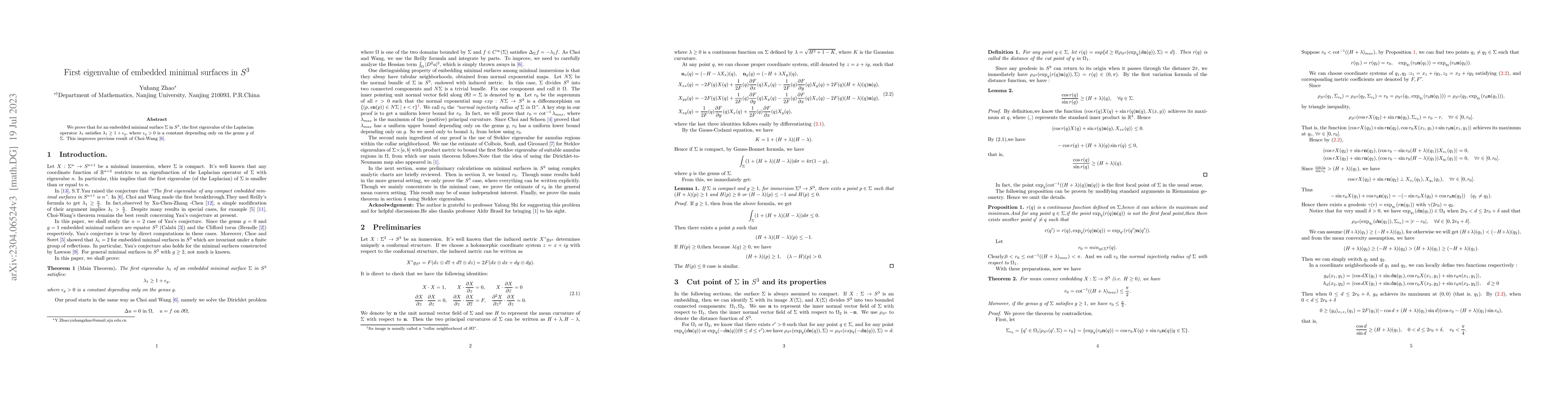 Thumbnail for First eigenvalue of embedded minimal surfaces in $S^3$