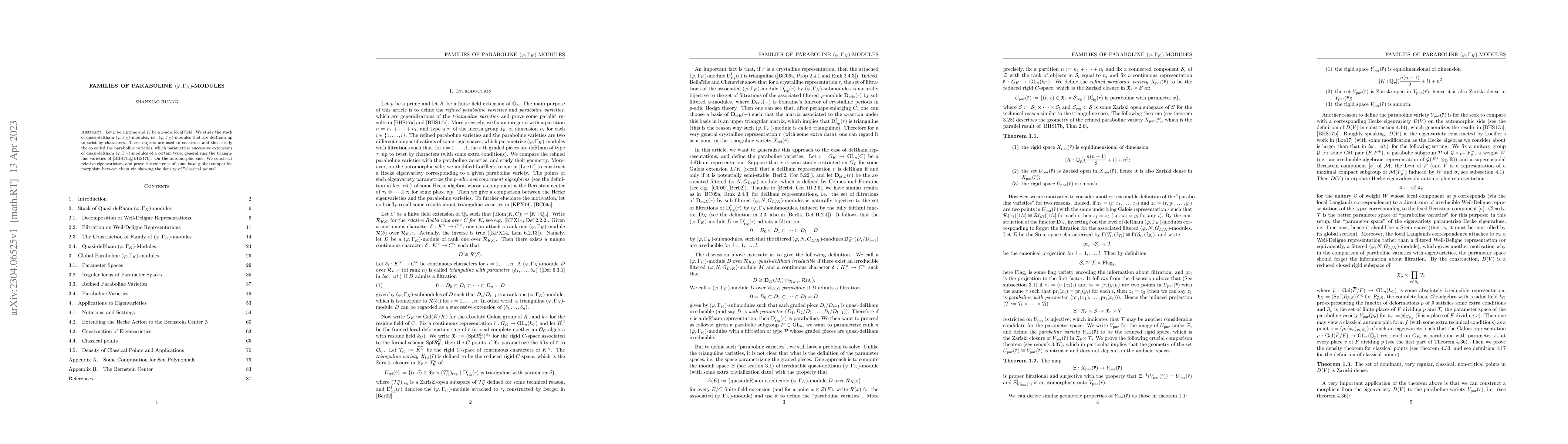 Thumbnail for Families of Paraboline ($\varphi,\Gamma_K$)-modules