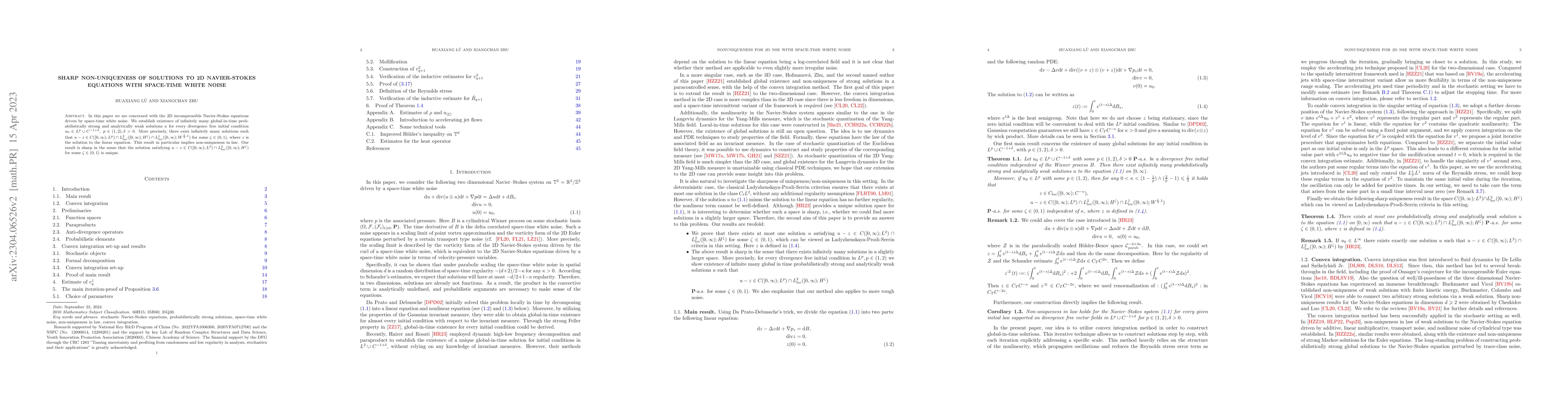 Thumbnail for Sharp Non-uniqueness of Solutions to 2D Navier-Stokes Equations with
  Space-Time White Noise
