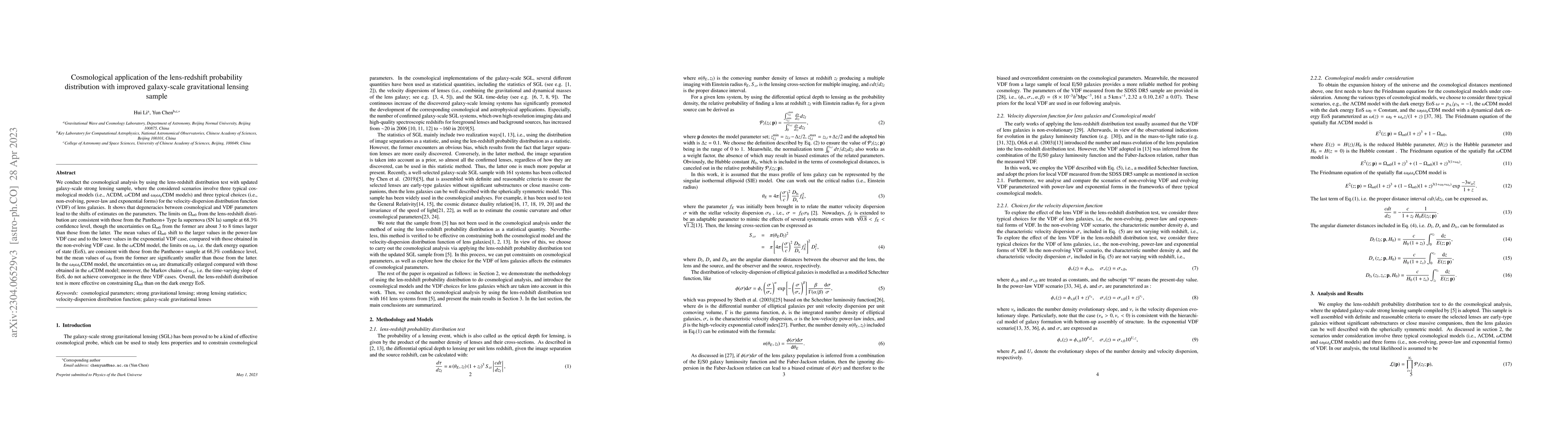 Thumbnail for Cosmological application of the lens-redshift probability distribution
  with improved galaxy-scale gravitational lensing sample