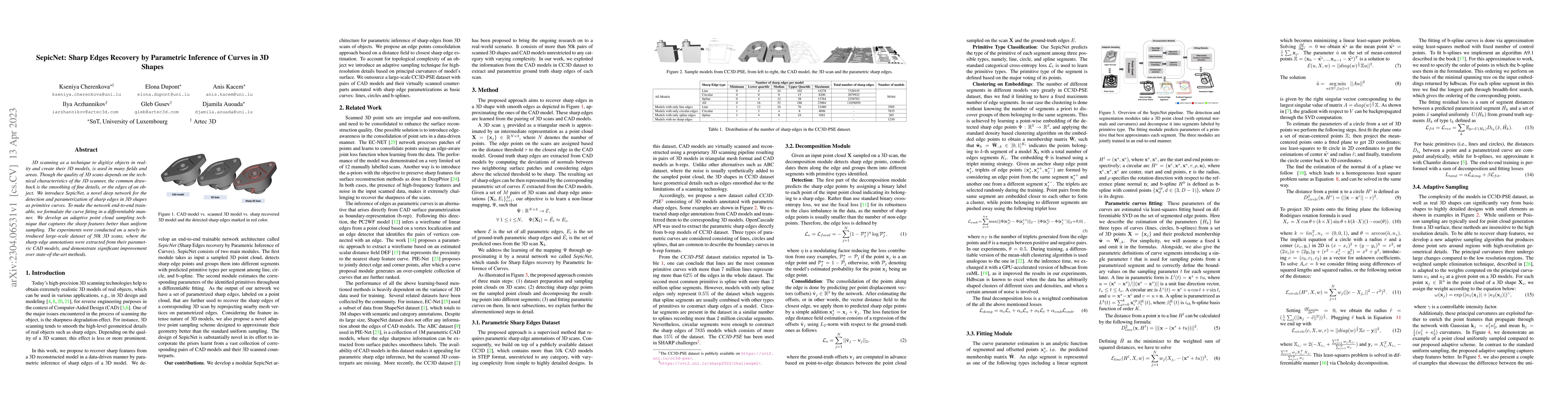 Thumbnail for SepicNet: Sharp Edges Recovery by Parametric Inference of Curves in 3D
  Shapes
