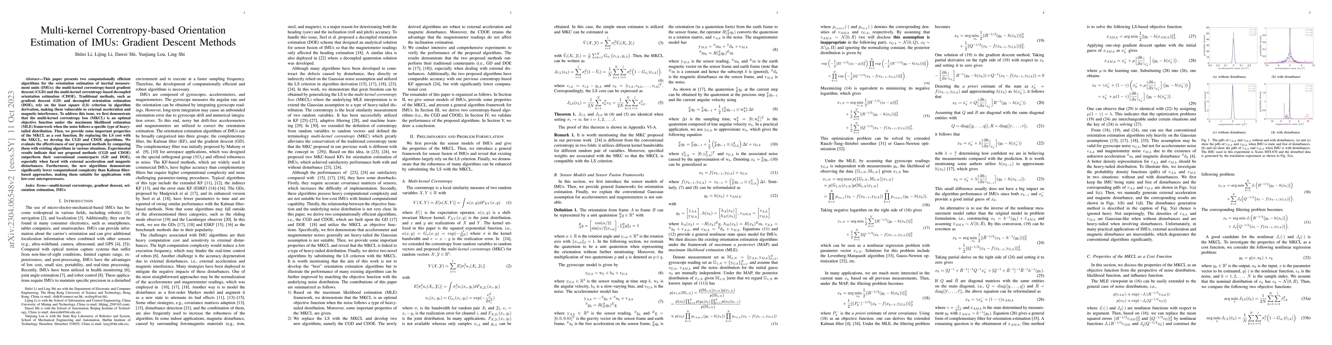 Thumbnail for Multi-kernel Correntropy-based Orientation Estimation of IMUs: Gradient
  Descent Methods