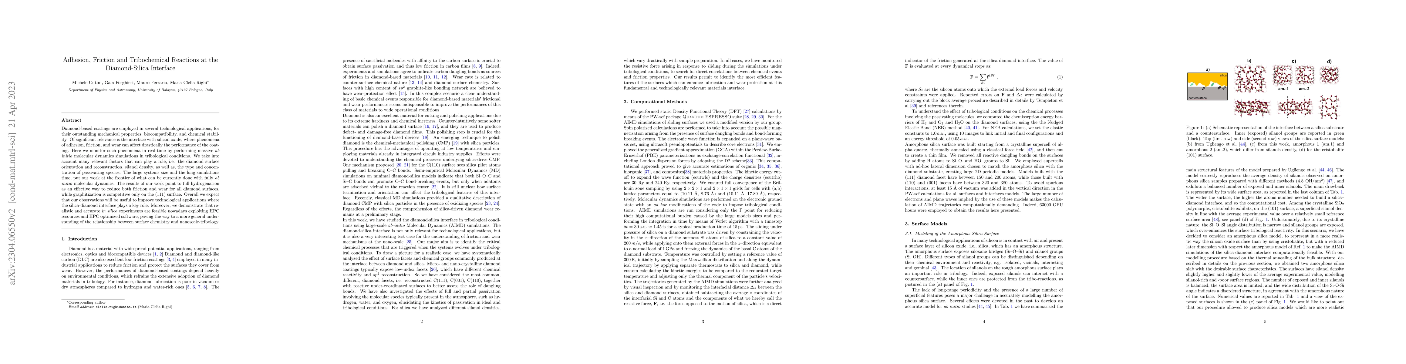 Thumbnail for Adhesion, Friction and Tribochemical Reactions at the Diamond-Silica
  Interface