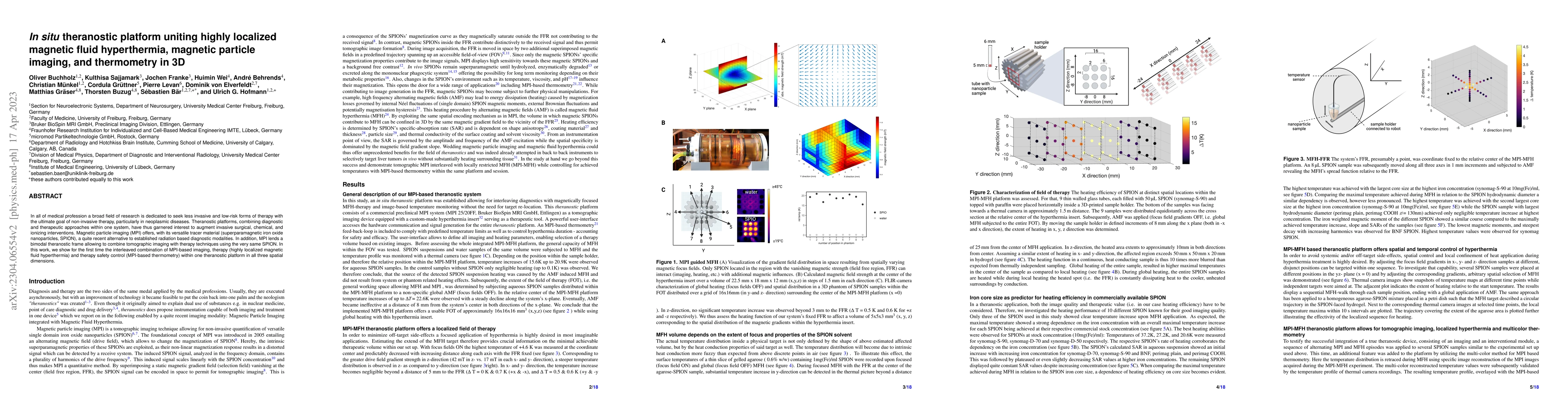 Thumbnail for In situ theranostic platform uniting highly localized magnetic fluid
  hyperthermia, magnetic particle imaging, and thermometry in 3D