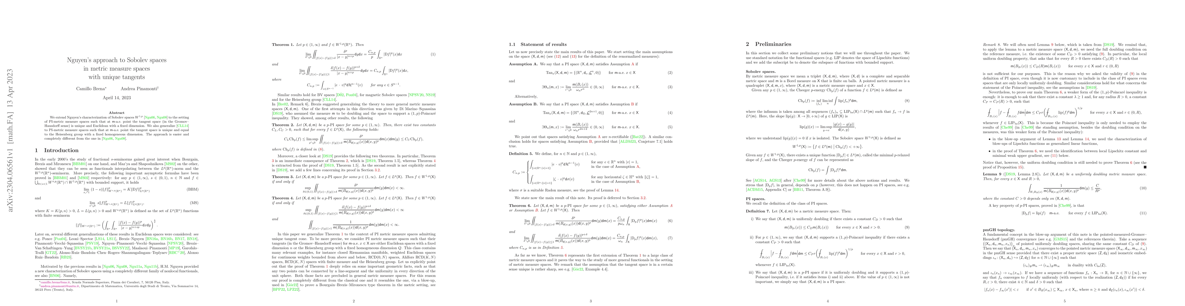 Thumbnail for Nguyen's approach to Sobolev spaces in metric measure spaces with unique
  tangents