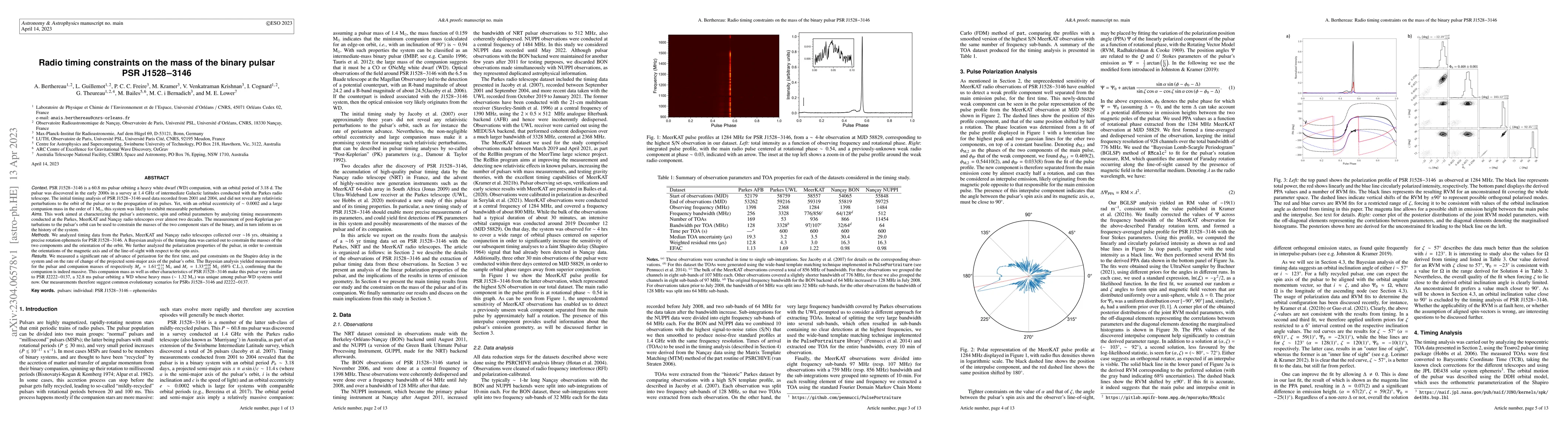 Thumbnail for Radio timing constraints on the mass of the binary pulsar PSR J1528-3146