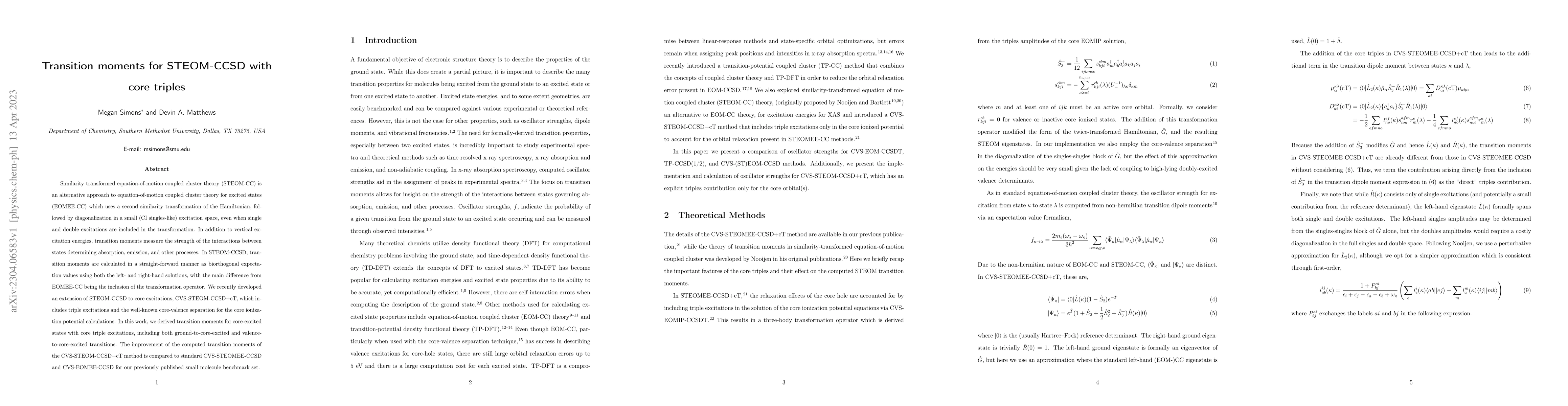 Thumbnail for Transition moments for STEOM-CCSD with core triples