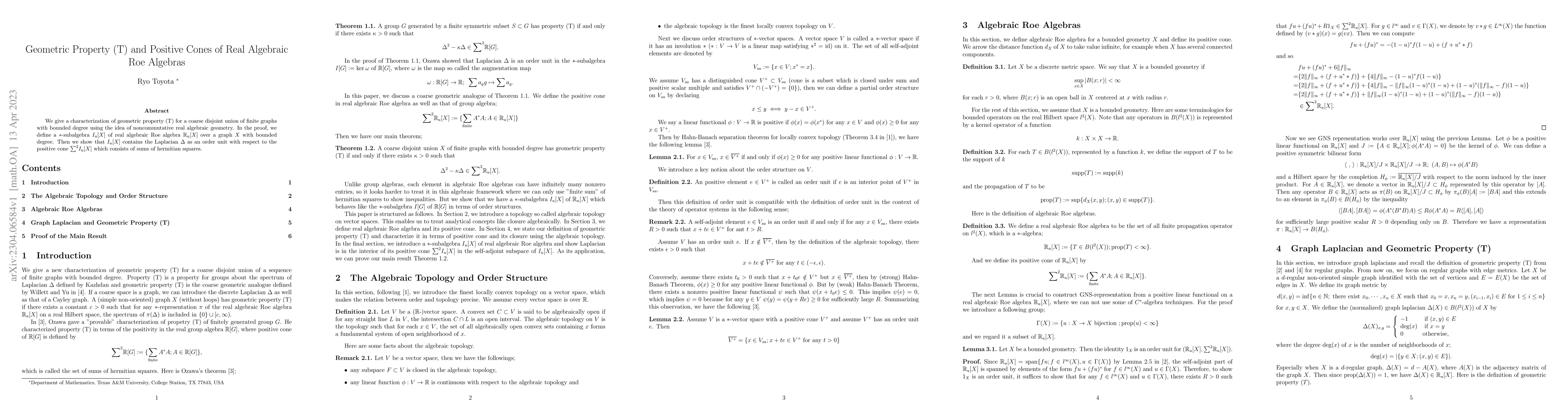 Thumbnail for Geometric Property (T) and Positive Cones of Real Algebraic Roe Algebras