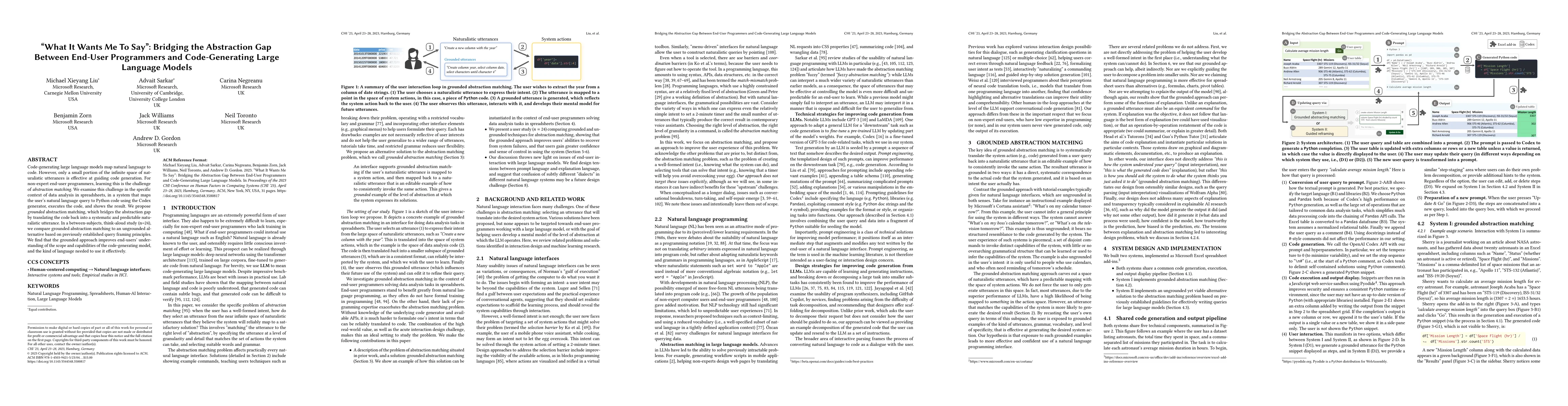 Thumbnail for "What It Wants Me To Say": Bridging the Abstraction Gap Between End-User
  Programmers and Code-Generating Large Language Models