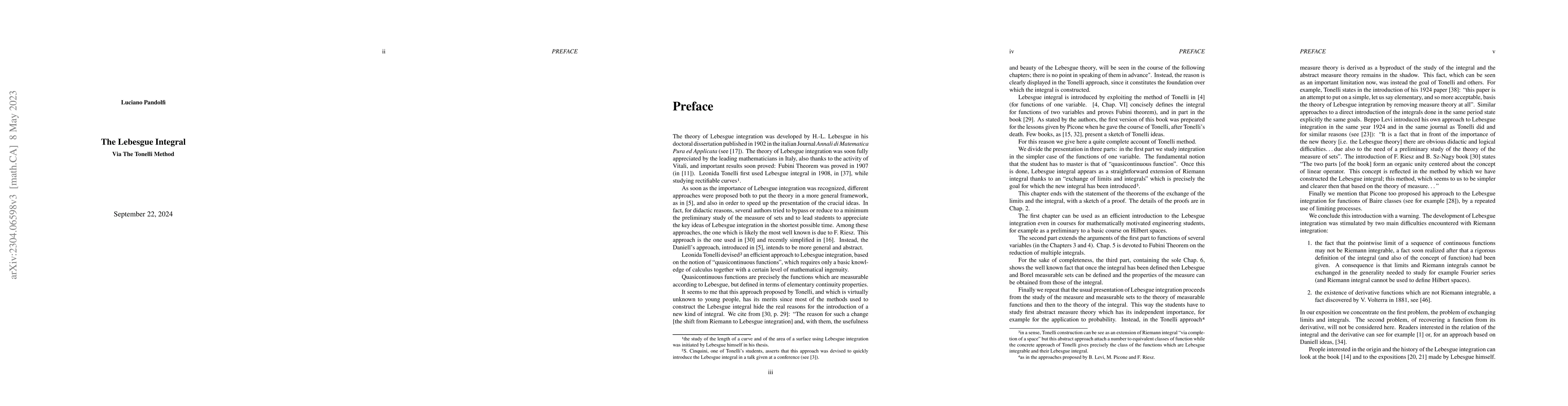 Thumbnail for The Lebesgue Integral Via The Tonelli Method