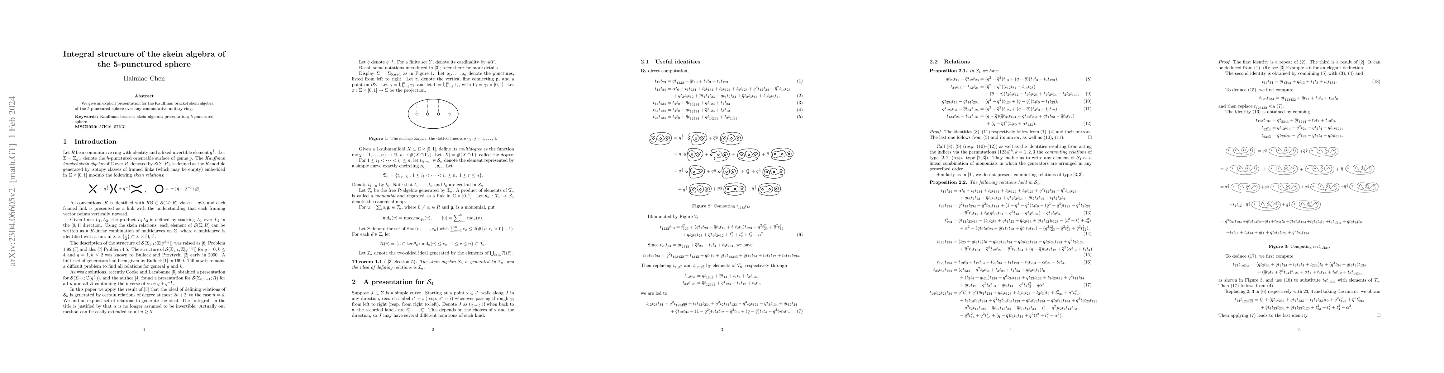 Thumbnail for Integral structure of the skein algebra of the 5-punctured sphere