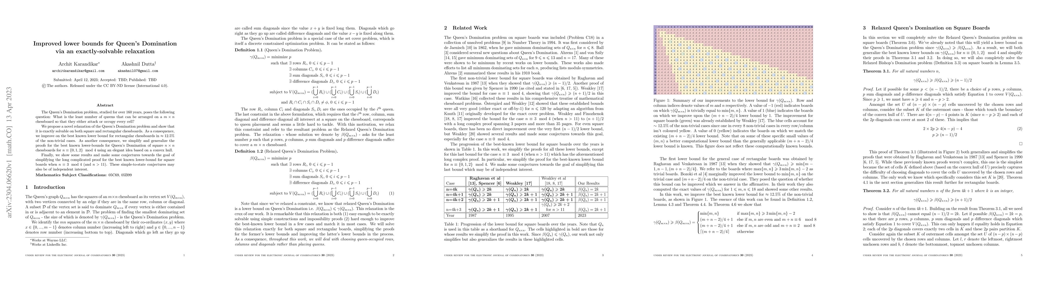 Thumbnail for Improved lower bounds for Queen's Domination via an exactly-solvable
  relaxation