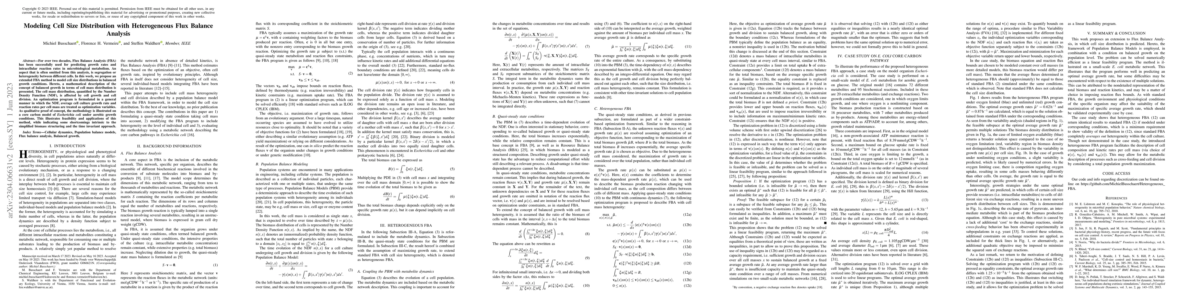 Thumbnail for Modeling Cell Size Distribution with Heterogeneous Flux Balance Analysis