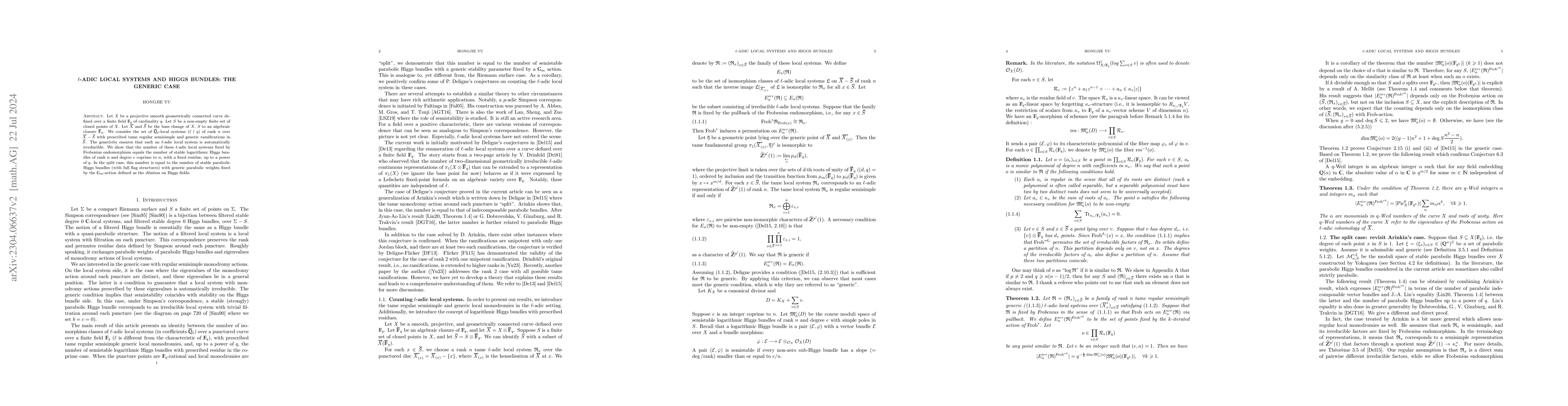 Thumbnail for $\ell$-adic local systems and Higgs bundles: the generic case