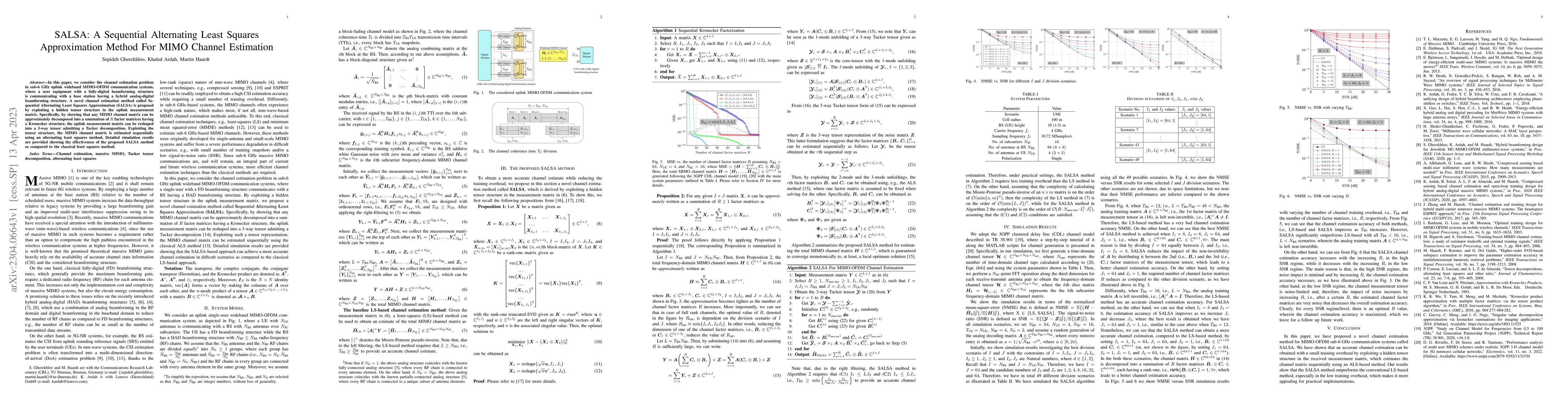 Thumbnail for SALSA: A Sequential Alternating Least Squares Approximation Method For
  MIMO Channel Estimation