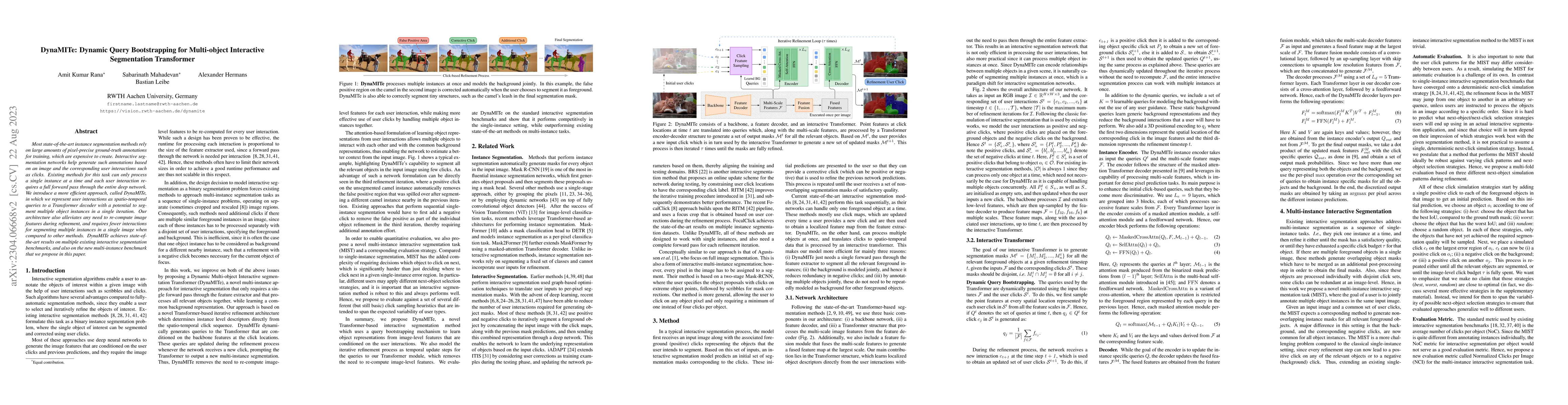Thumbnail for DynaMITe: Dynamic Query Bootstrapping for Multi-object Interactive
  Segmentation Transformer