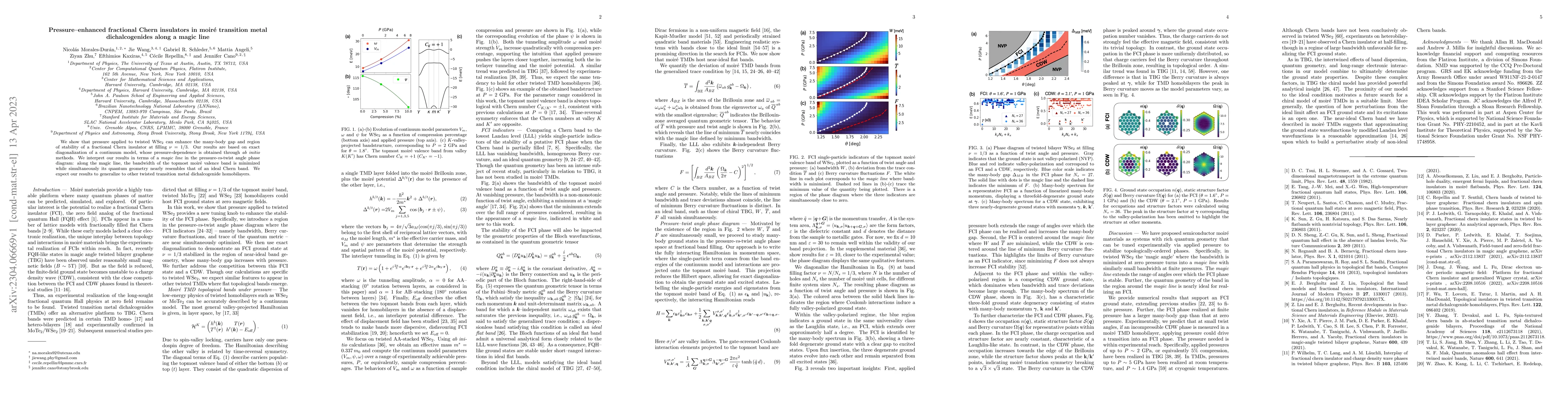Thumbnail for Pressure--enhanced fractional Chern insulators in moir\'e transition
  metal dichalcogenides along a magic line
