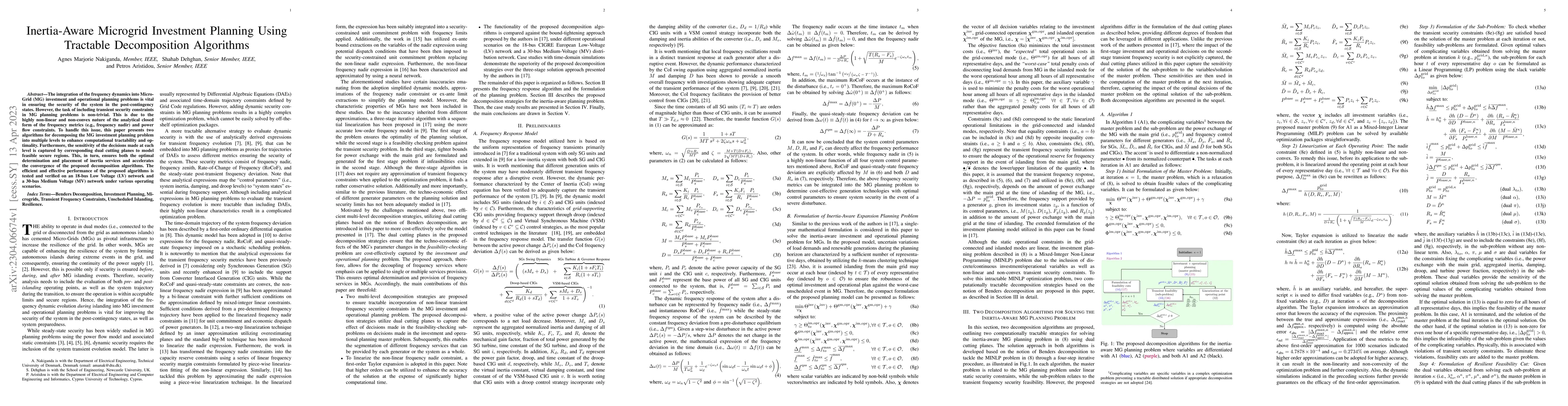 Thumbnail for Inertia-Aware Microgrid Investment Planning Using Tractable
  Decomposition Algorithms
