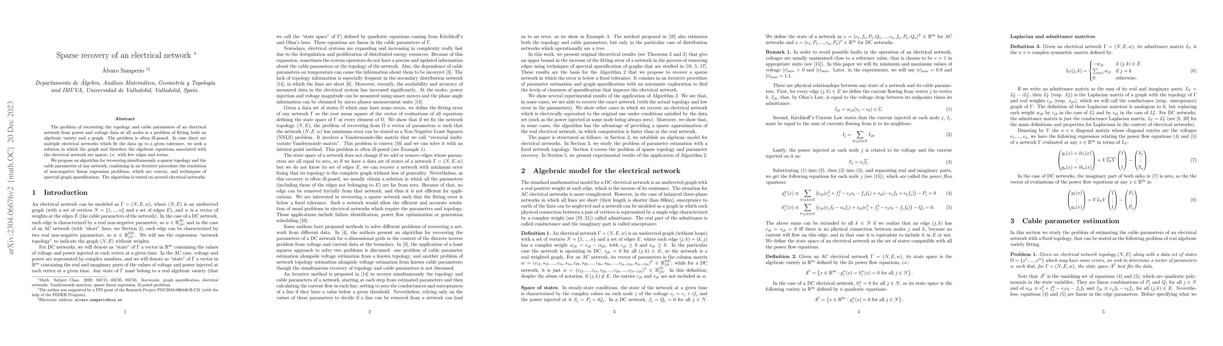 Thumbnail for Sparse recovery of an electrical network