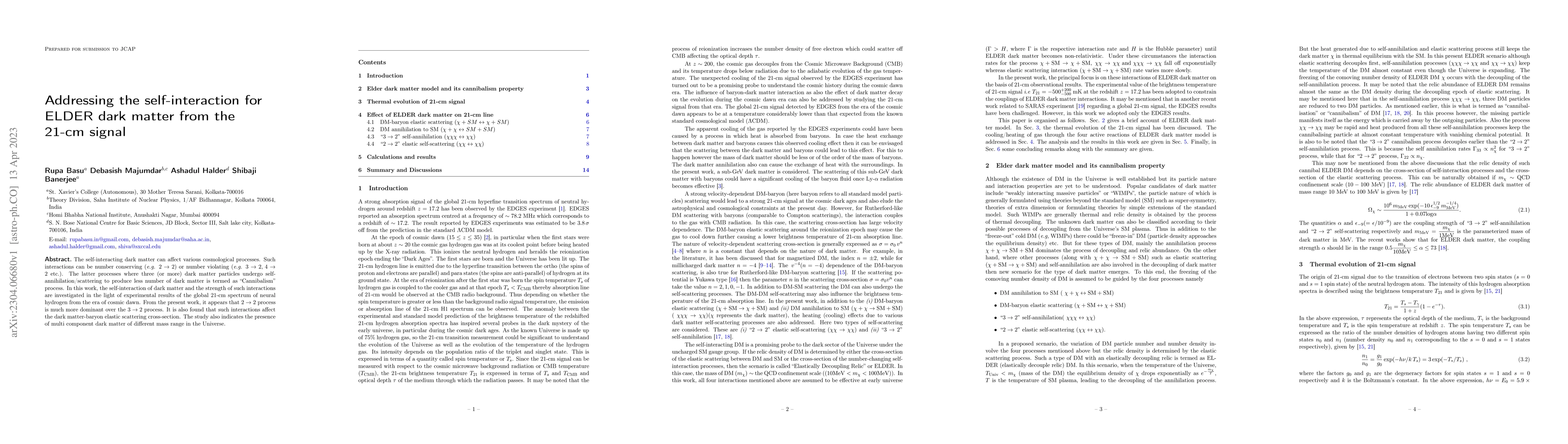 Thumbnail for Addressing the self-interaction for ELDER dark matter from the 21-cm
  signal
