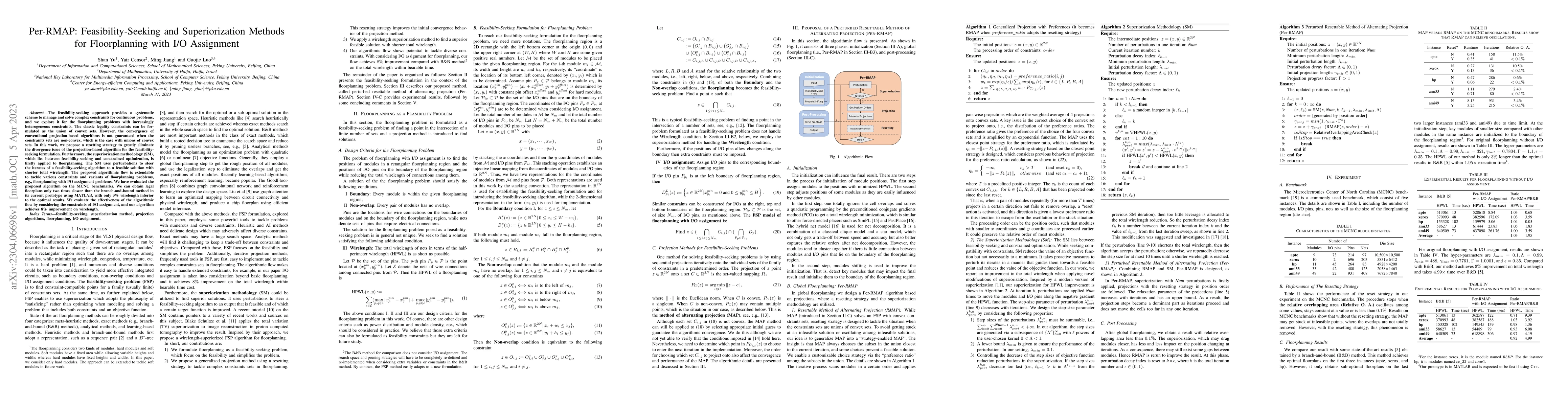 Thumbnail for Per-RMAP: Feasibility-Seeking and Superiorization Methods for
  Floorplanning with I/O Assignment