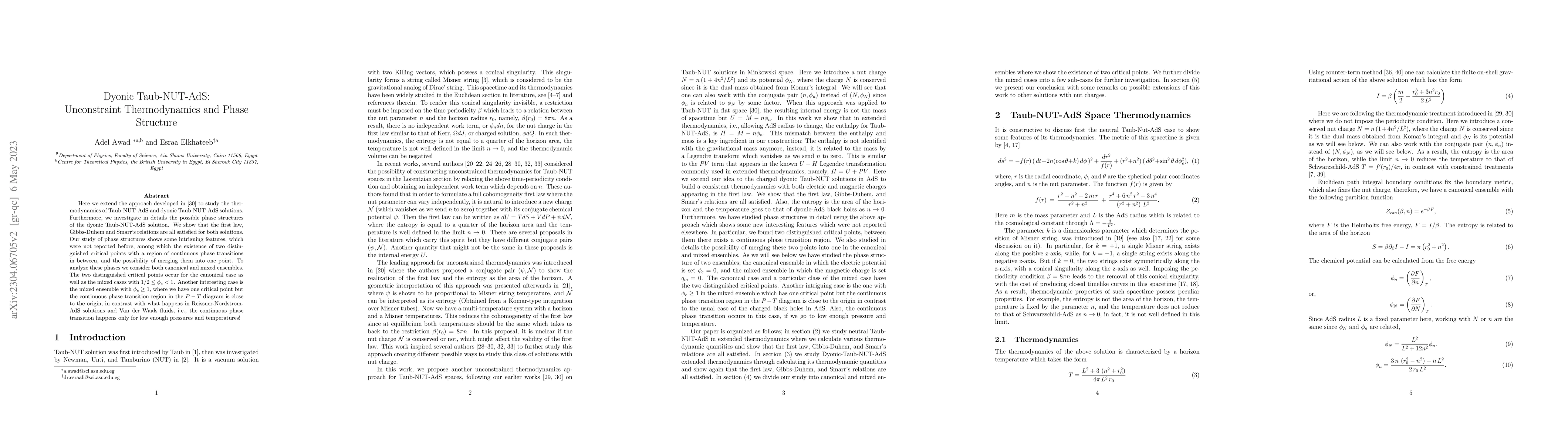 Thumbnail for Dyonic Taub-NUT-AdS: Unconstraint Thermodynamics and Phase Structure