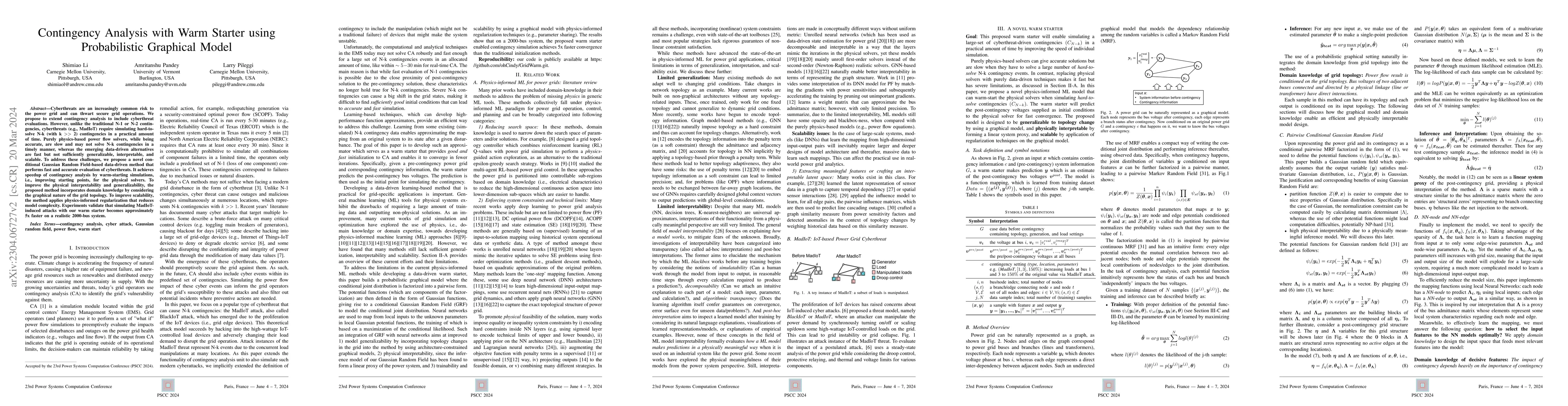 Thumbnail for Contingency Analyses with Warm Starter using Probabilistic Graphical
  Model
