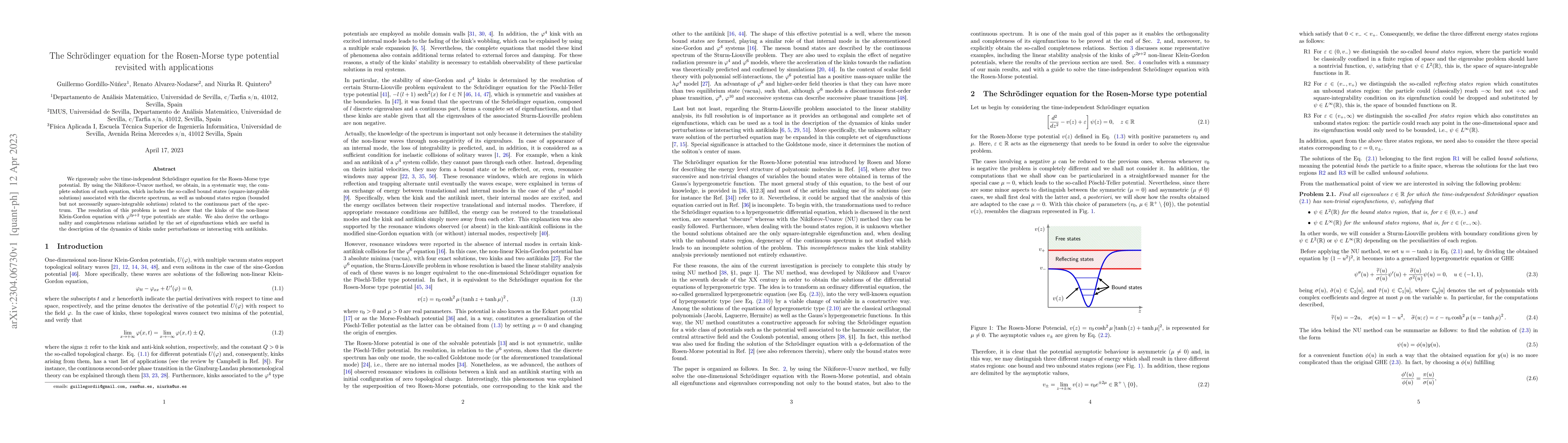Thumbnail for The Schr\"odinger equation for the Rosen-Morse type potential revisited
  with applications