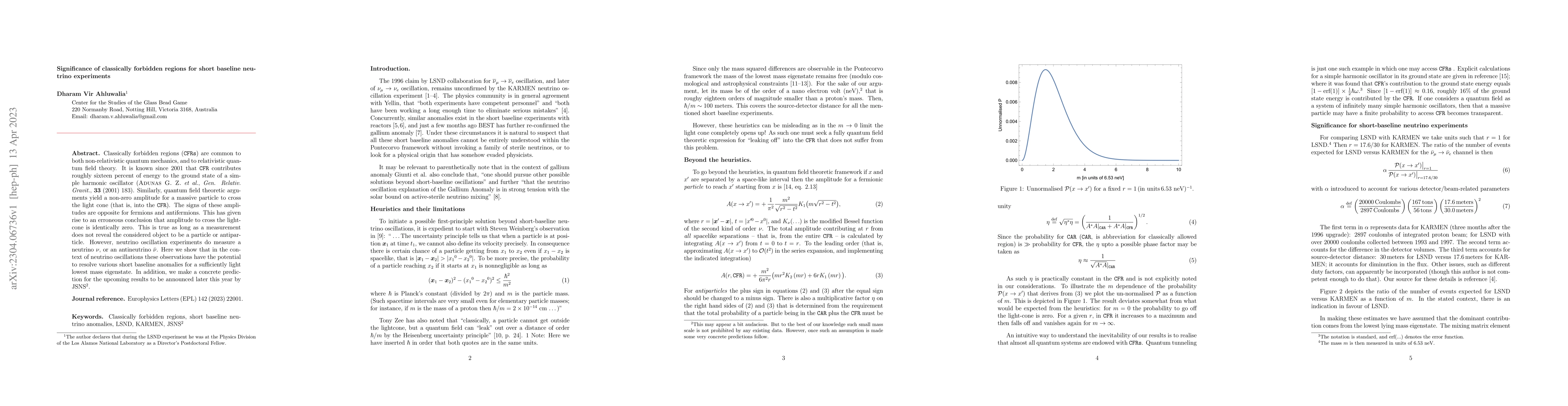 Thumbnail for Significance of classically forbidden regions for short baseline
  neutrino experiments