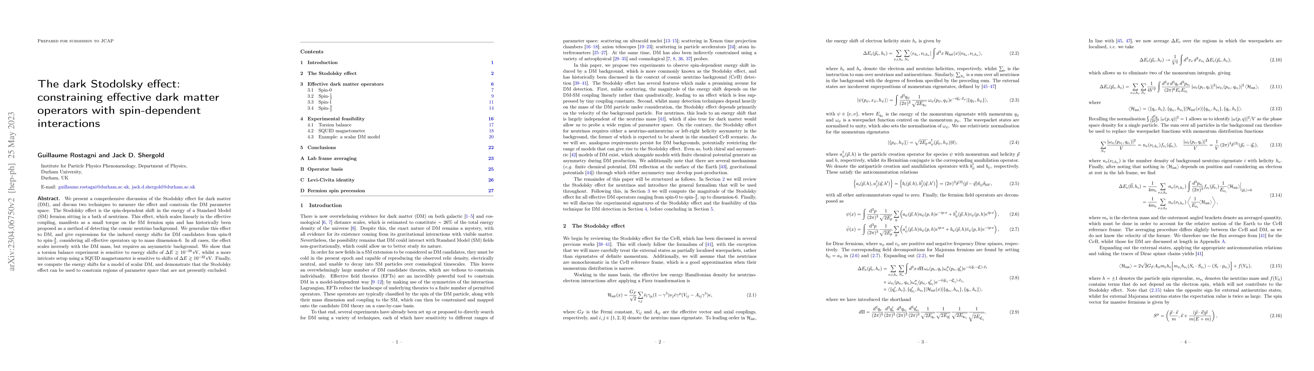 Thumbnail for The dark Stodolsky effect: constraining effective dark matter operators
  with spin-dependent interactions