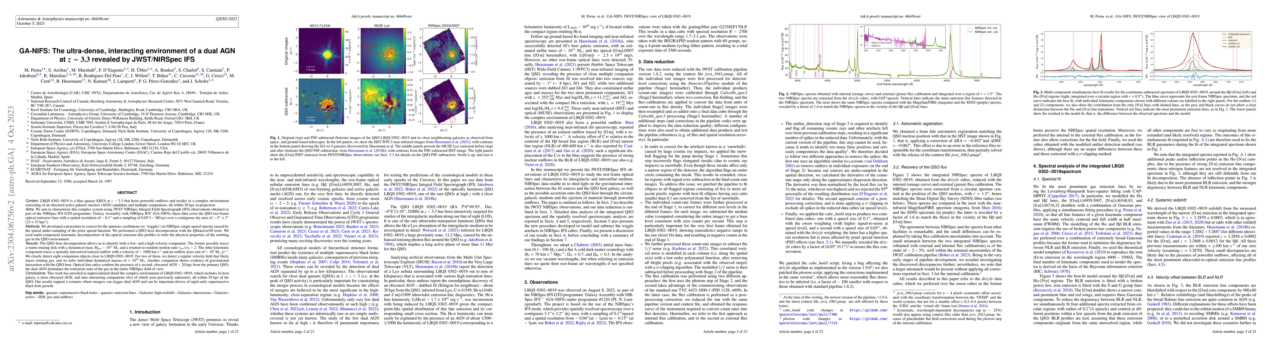Thumbnail for The ultra-dense, interacting environment of a dual AGN at z $\sim$ 3.3
  revealed by JWST/NIRSpec IFS