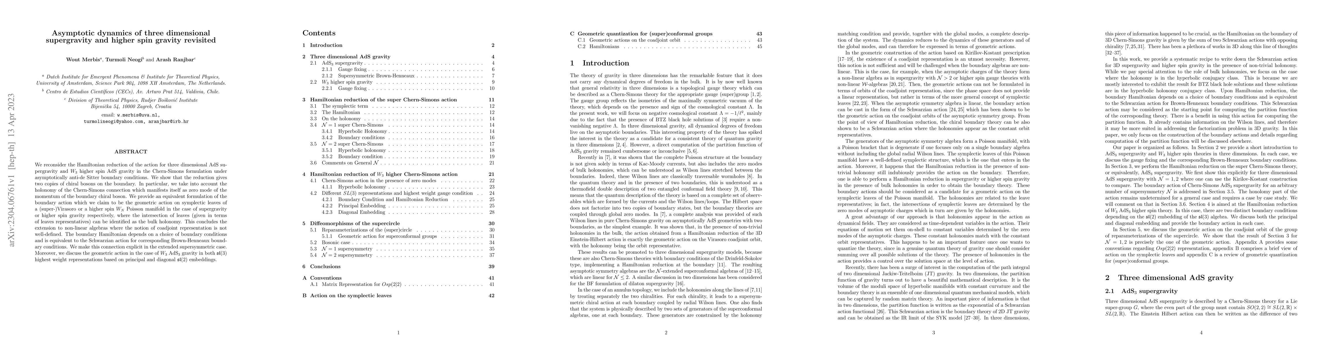 Thumbnail for Asymptotic dynamics of three dimensional supergravity and higher spin
  gravity revisited