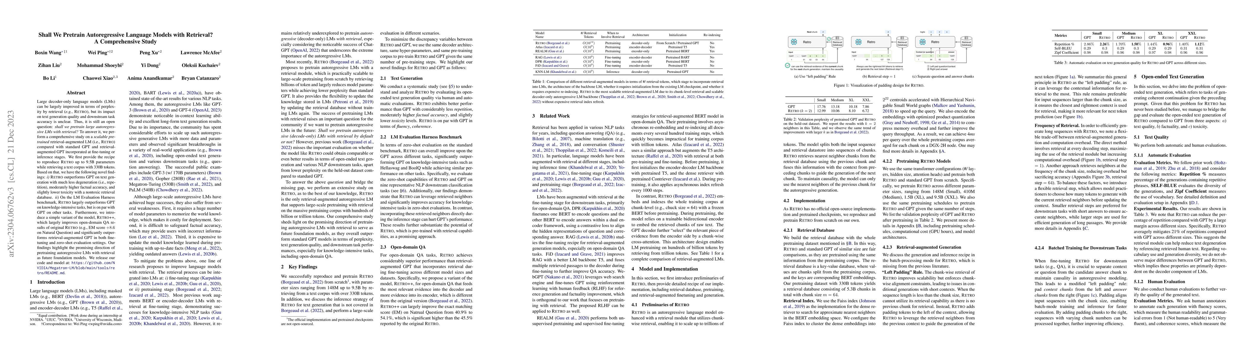 Thumbnail for Shall We Pretrain Autoregressive Language Models with Retrieval? A
  Comprehensive Study