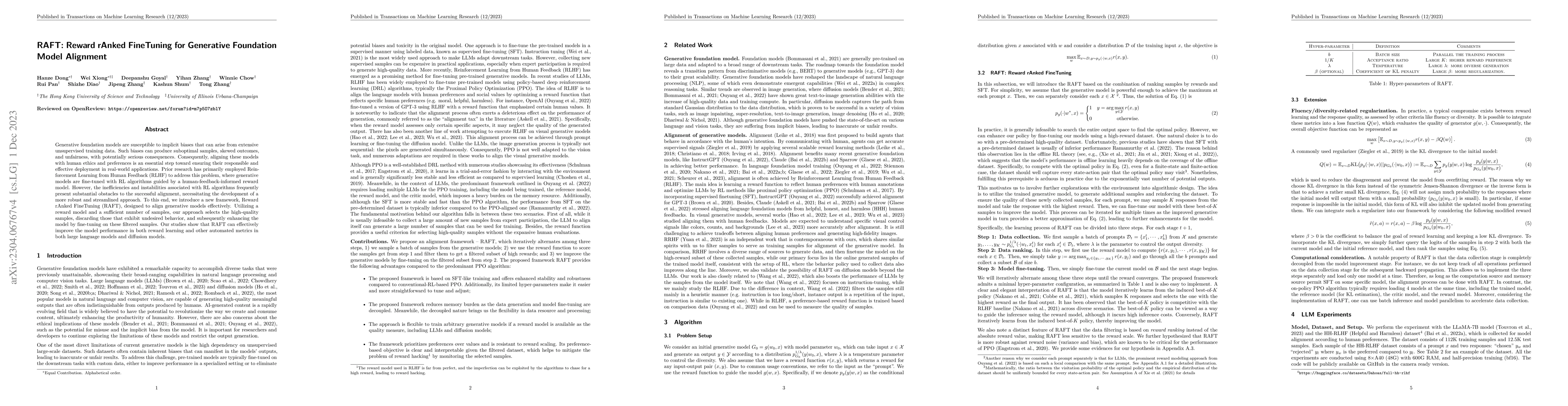 Thumbnail for RAFT: Reward rAnked FineTuning for Generative Foundation Model Alignment