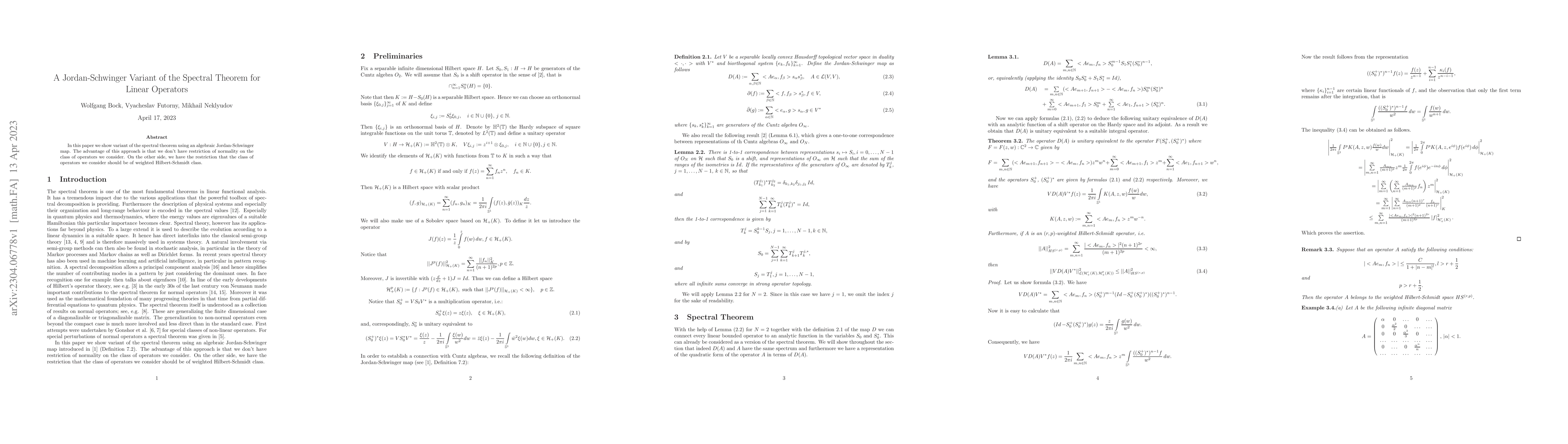 Thumbnail for A Jordan-Schwinger Variant of the Spectral Theorem for Linear Operators